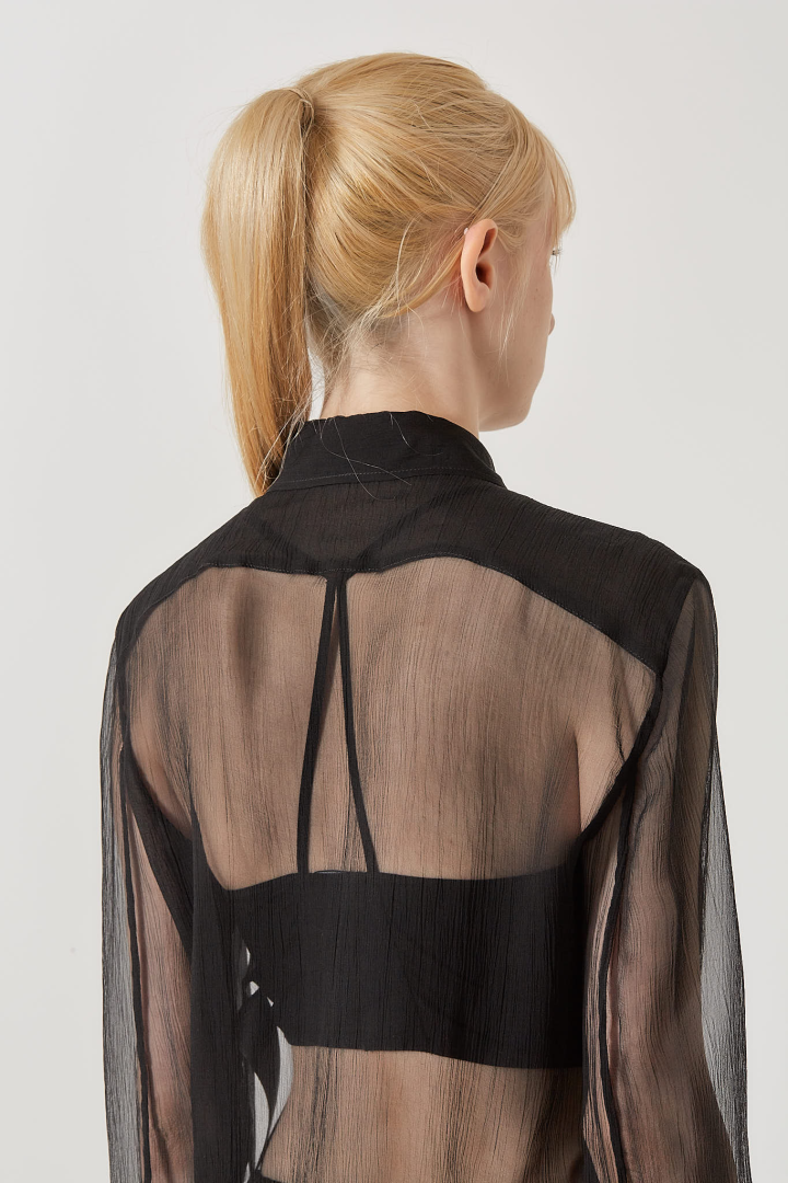 Erma Slim Fit Ruffled Shirt - Black