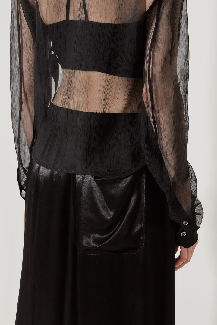 Erma Slim Fit Ruffled Shirt - Black