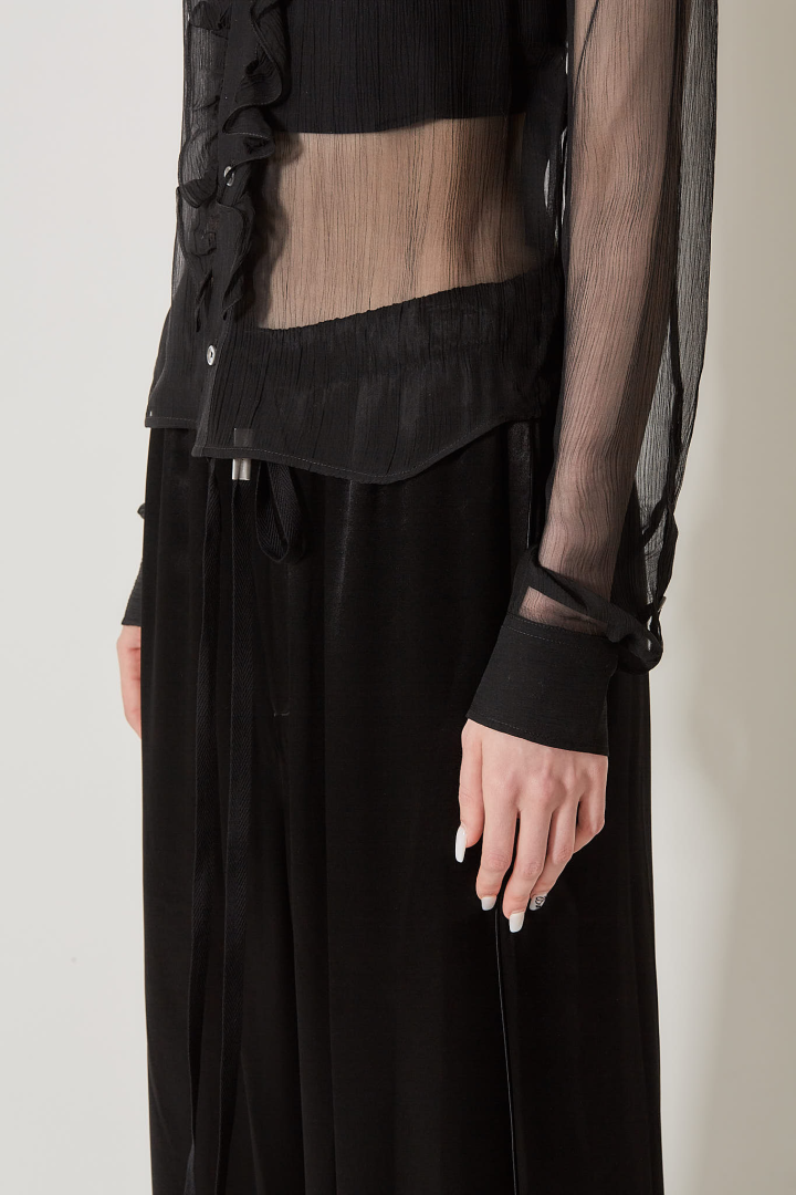 Erma Slim Fit Ruffled Shirt - Black