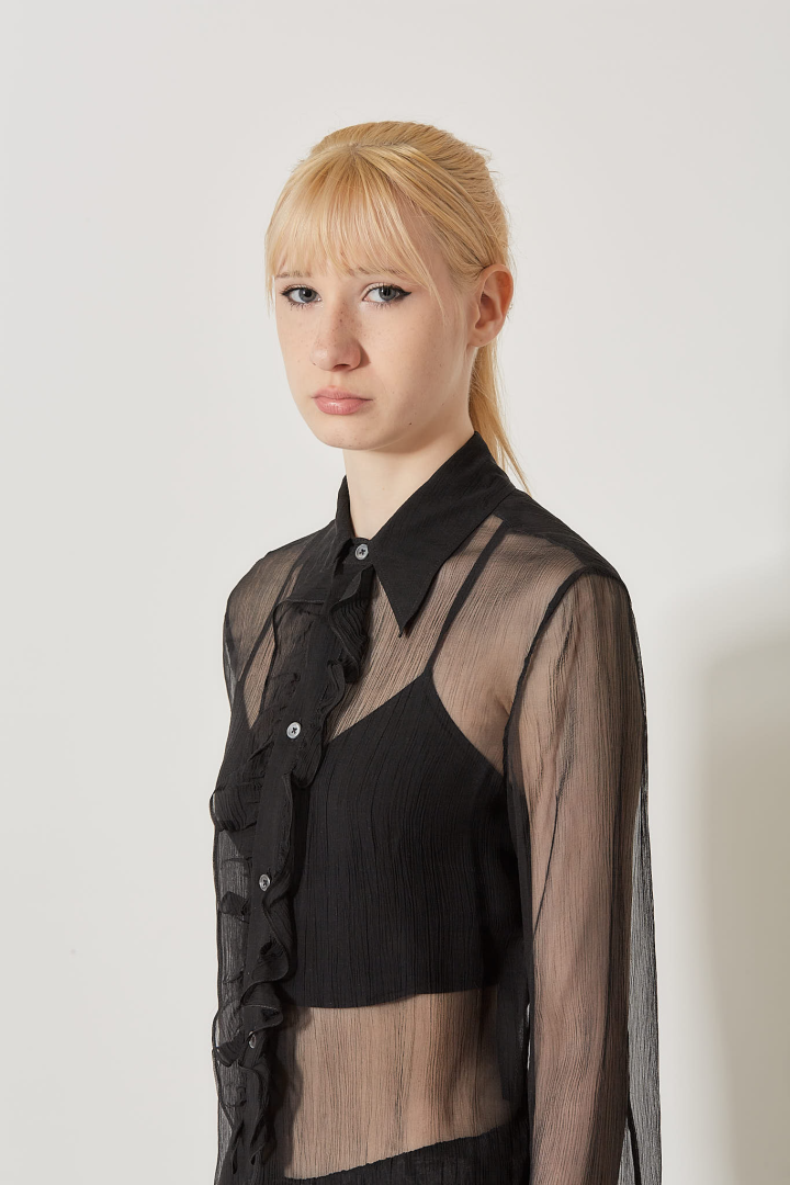 Erma Slim Fit Ruffled Shirt - Black