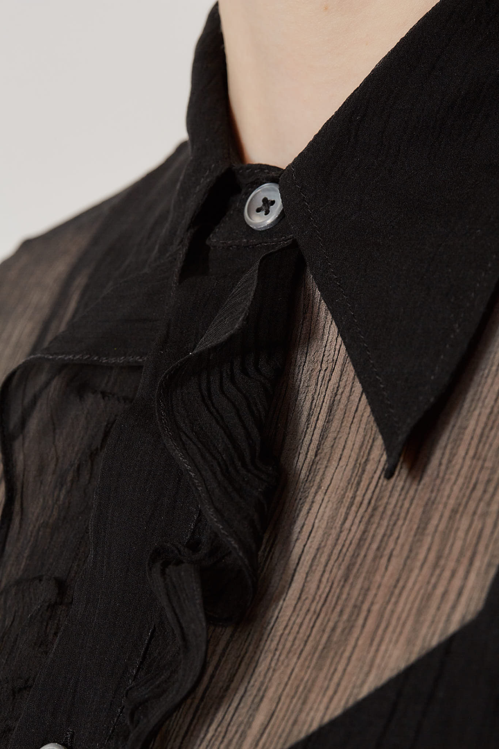 Erma Slim Fit Ruffled Shirt - Black