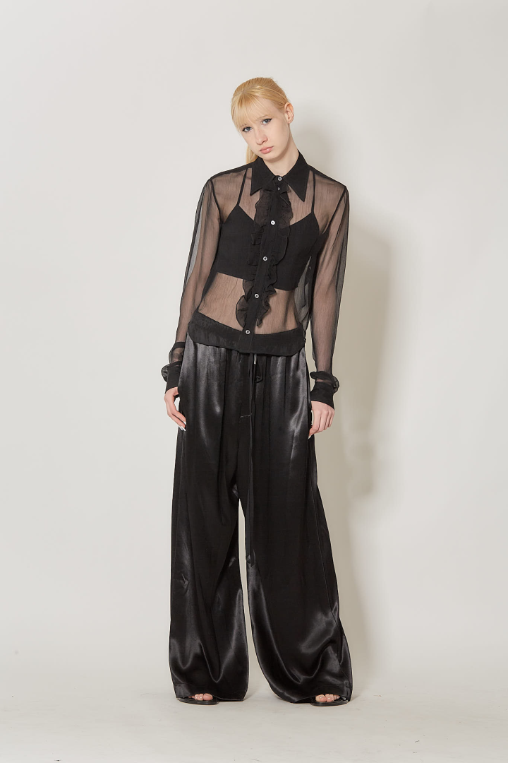 Erma Slim Fit Ruffled Shirt - Black