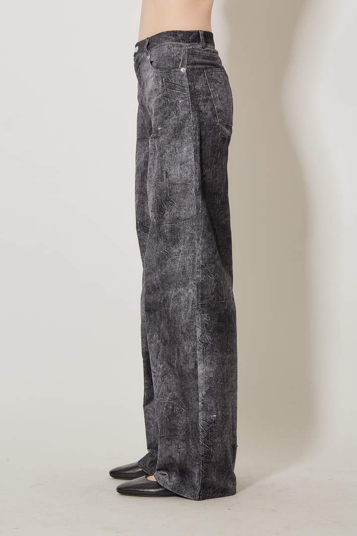 Large Velvet Denim Pants - Grey Black Washed