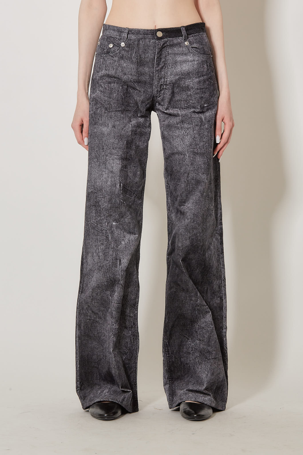 Large Velvet Denim Pants - Grey Black Washed