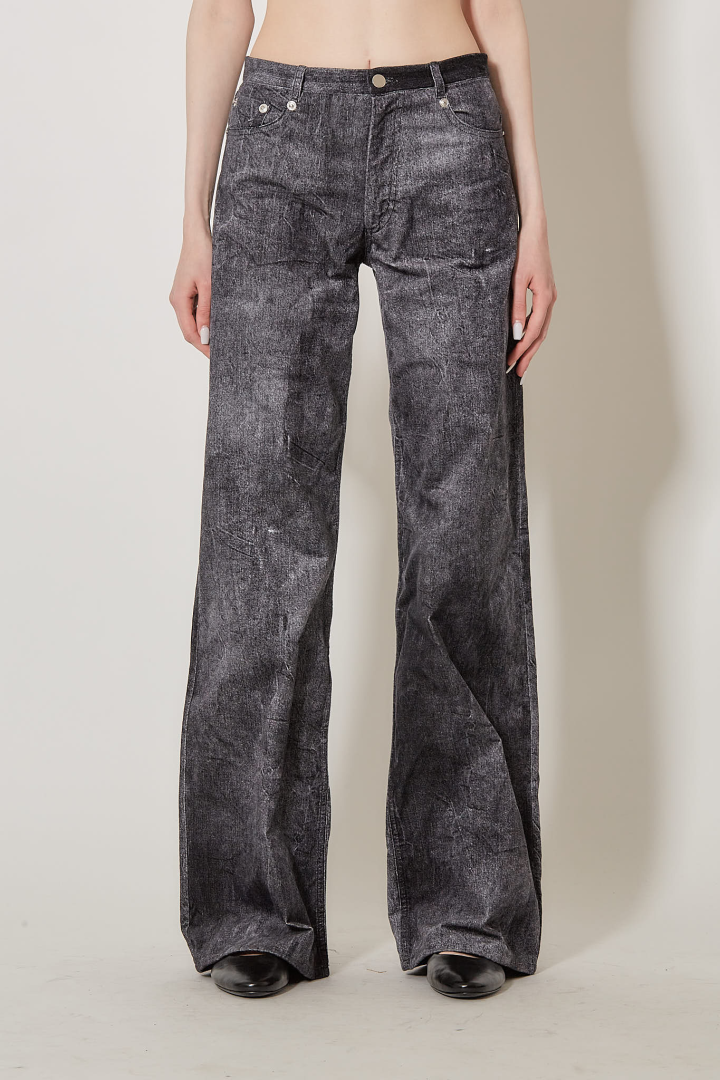 Large Velvet Denim Pants - Grey Black Washed