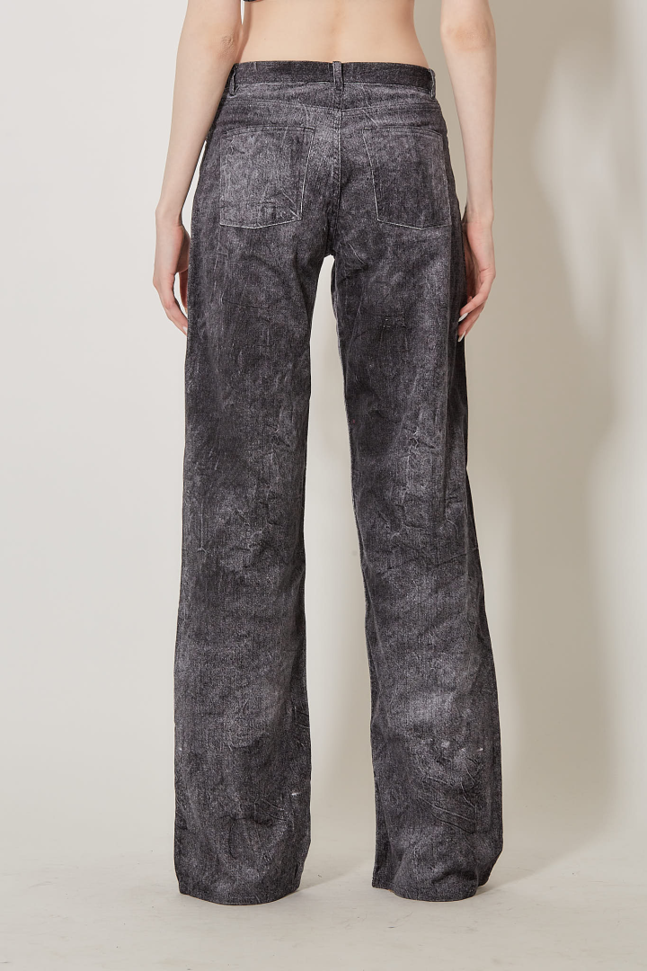 Large Velvet Denim Pants - Grey Black Washed