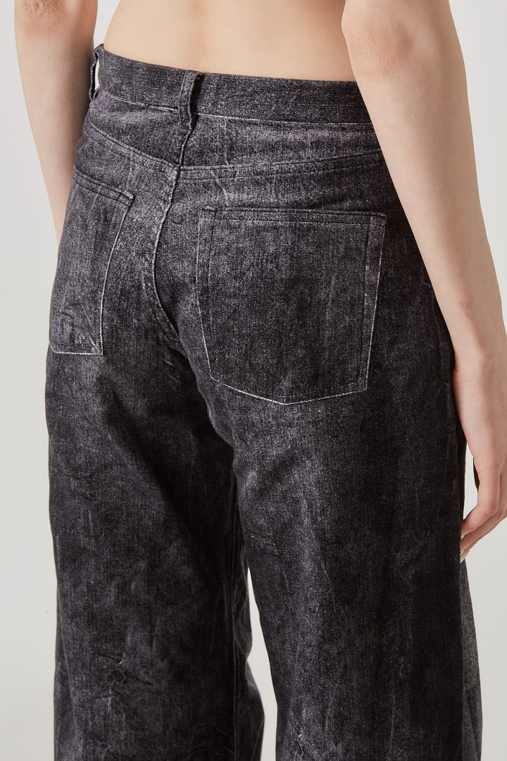 Large Velvet Denim Pants - Grey Black Washed