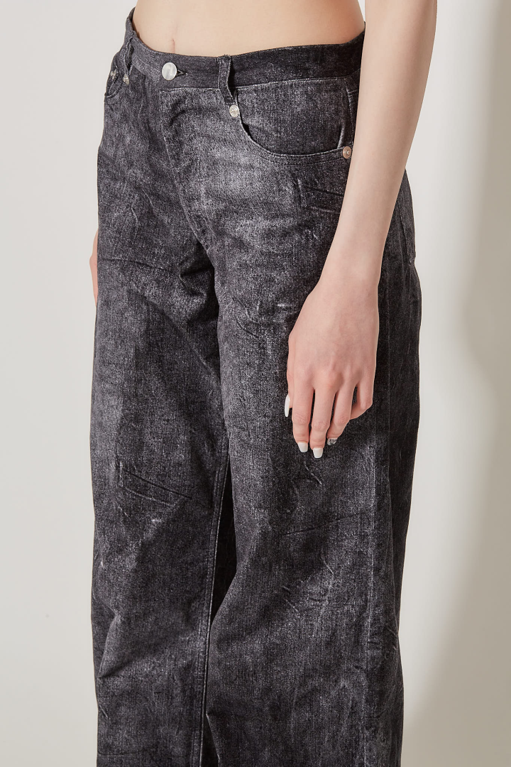 Large Velvet Denim Pants - Grey Black Washed