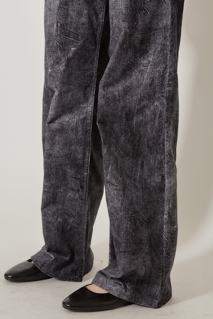 Large Velvet Denim Pants - Grey Black Washed