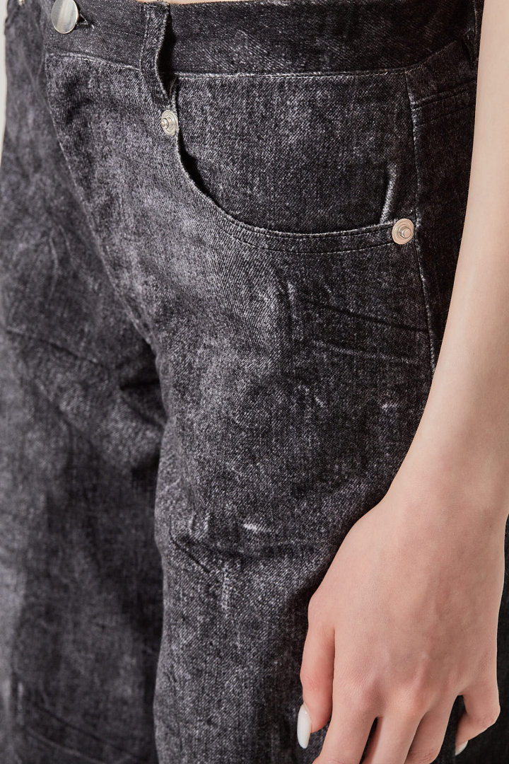 Large Velvet Denim Pants - Grey Black Washed