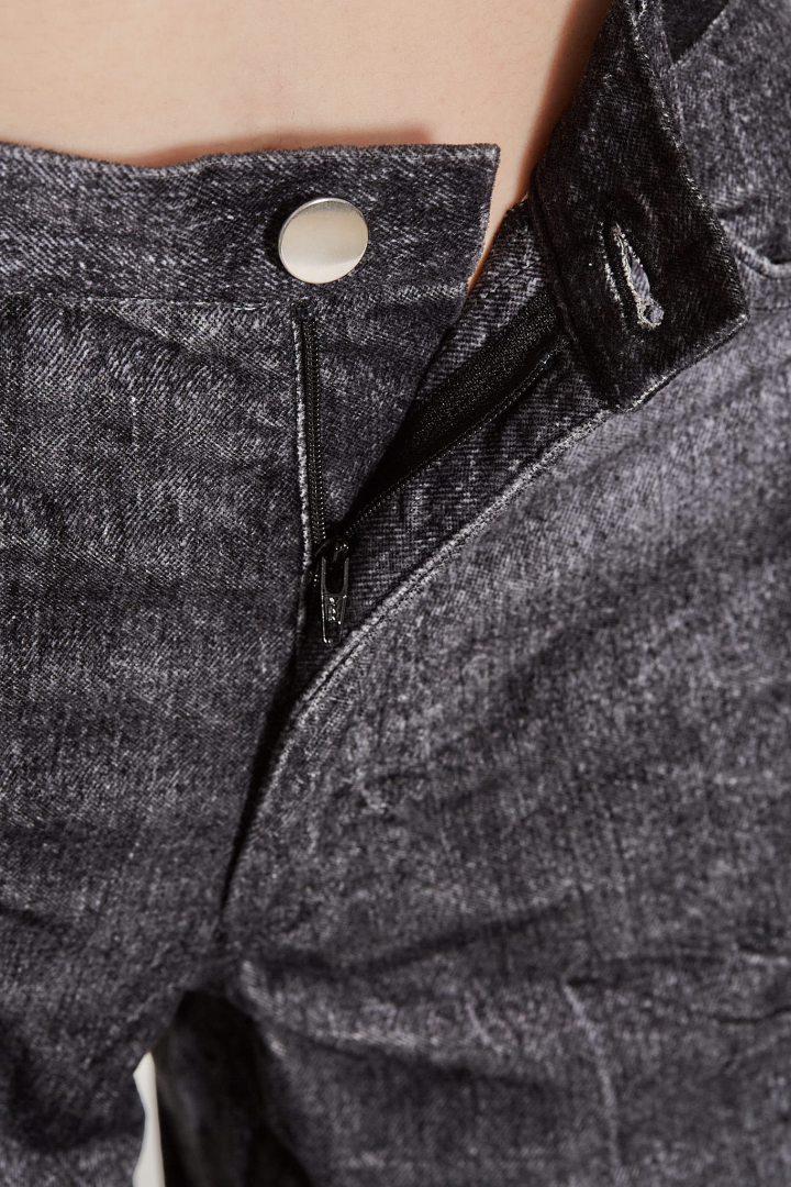 Large Velvet Denim Pants - Grey Black Washed