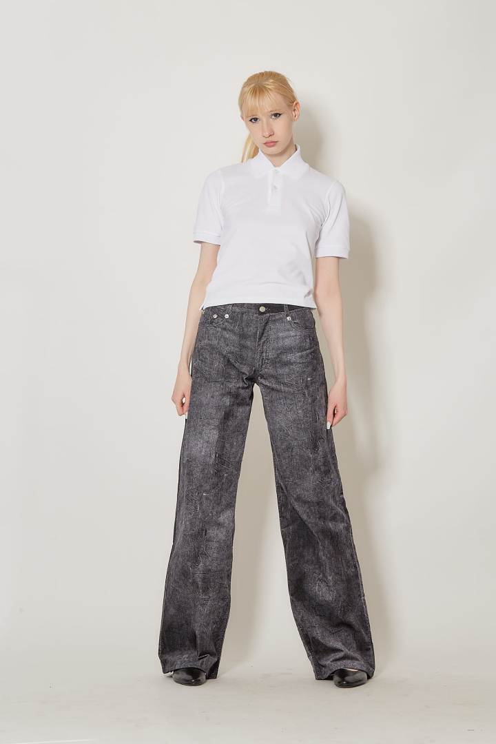 Large Velvet Denim Pants - Grey Black Washed