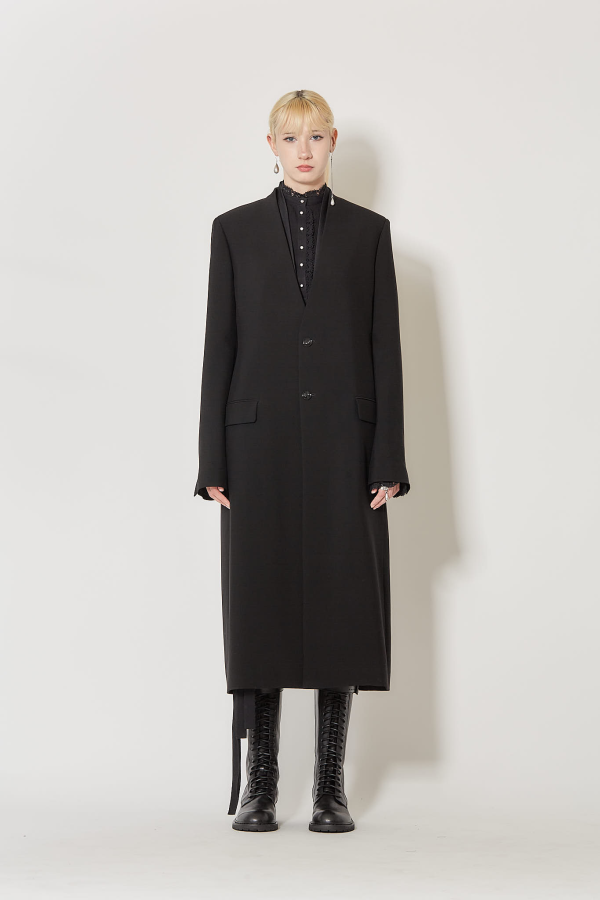 Kaat Straight Collarless Coat - Black