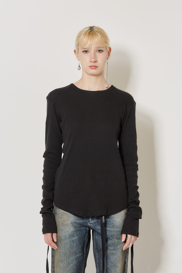 Dot Wrinkled Cropped Long Sleeves Top - Black