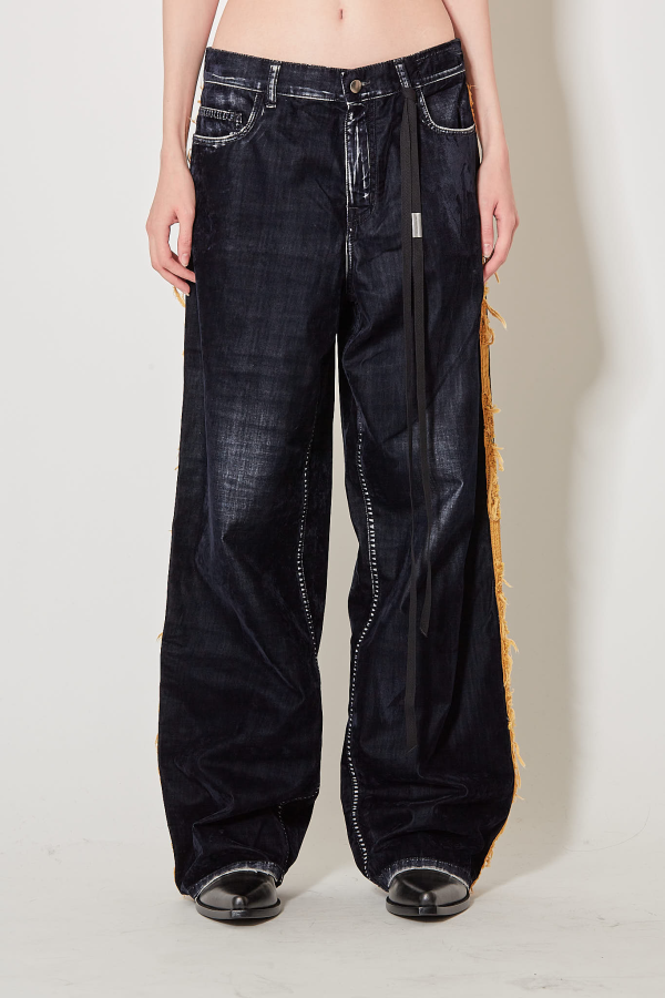Annela 5-Pockets Straight Leg Loose Trousers With	Side Bands - Navy