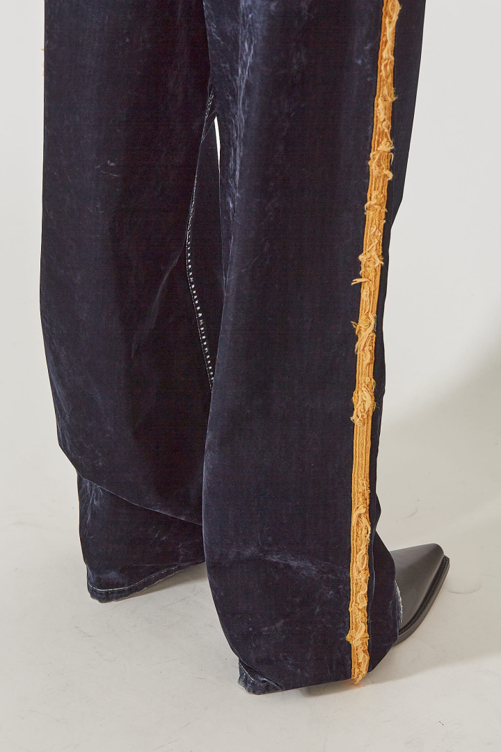 Annela 5-Pockets Straight Leg Loose Trousers With	Side Bands - Navy