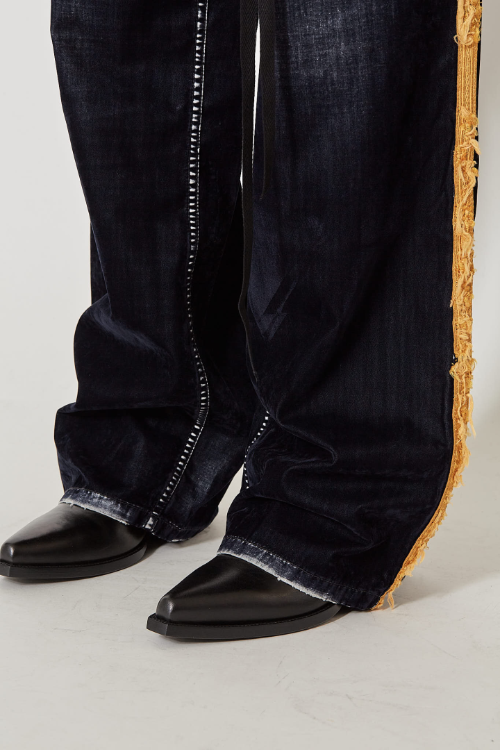 Annela 5-Pockets Straight Leg Loose Trousers With	Side Bands - Navy