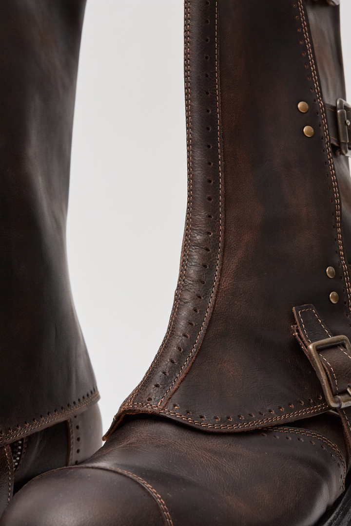Brass Tip Buckle Boots With Spats - 85