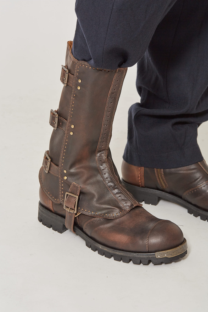Brass Tip Buckle Boots With Spats - 85