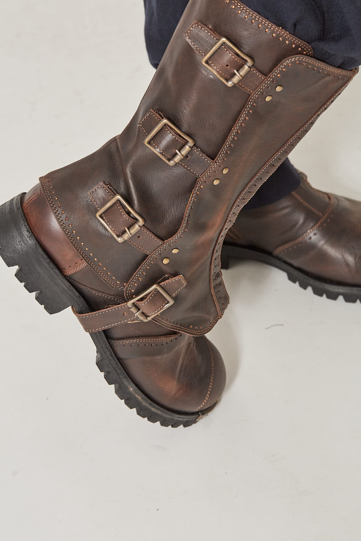 Brass Tip Buckle Boots With Spats - 85
