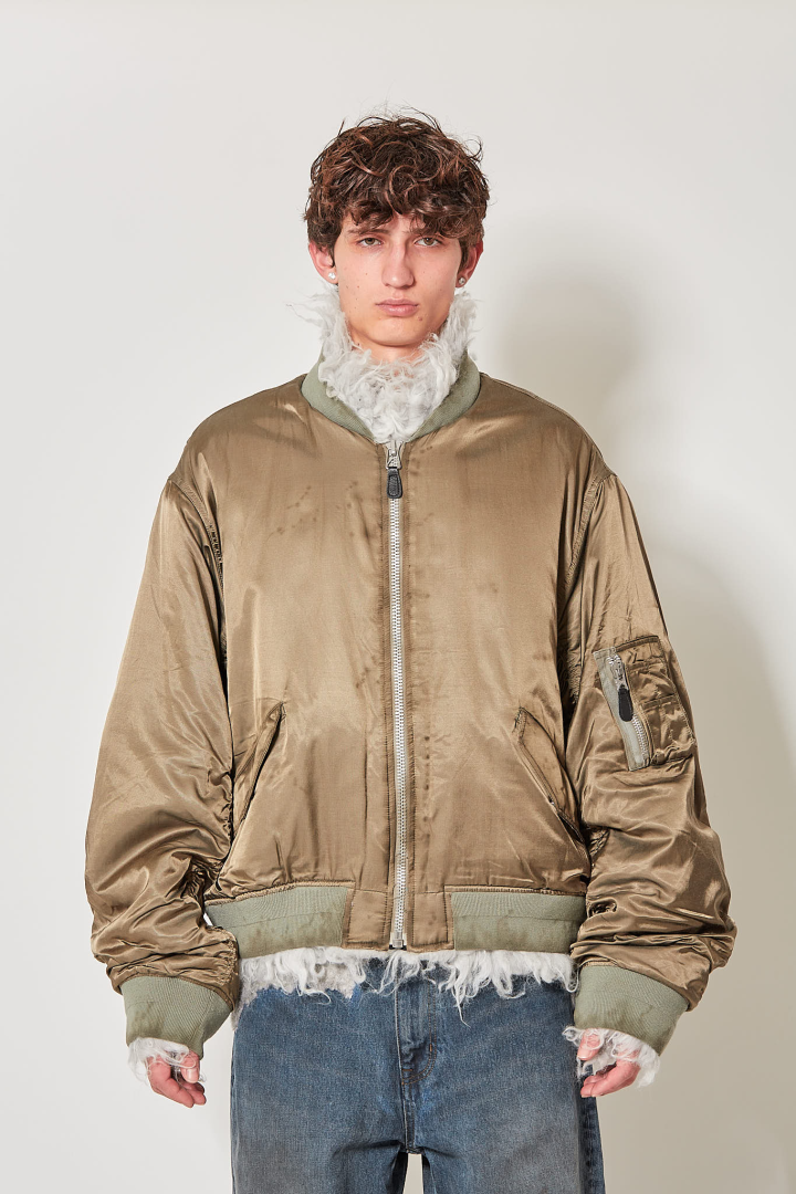 Smoke Fur Bomber Jacket - Khaki
